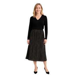 Everleigh Womens Pleated Foil Knee Length Skirt~Size XL~Black Formal NYE ~ L1 11